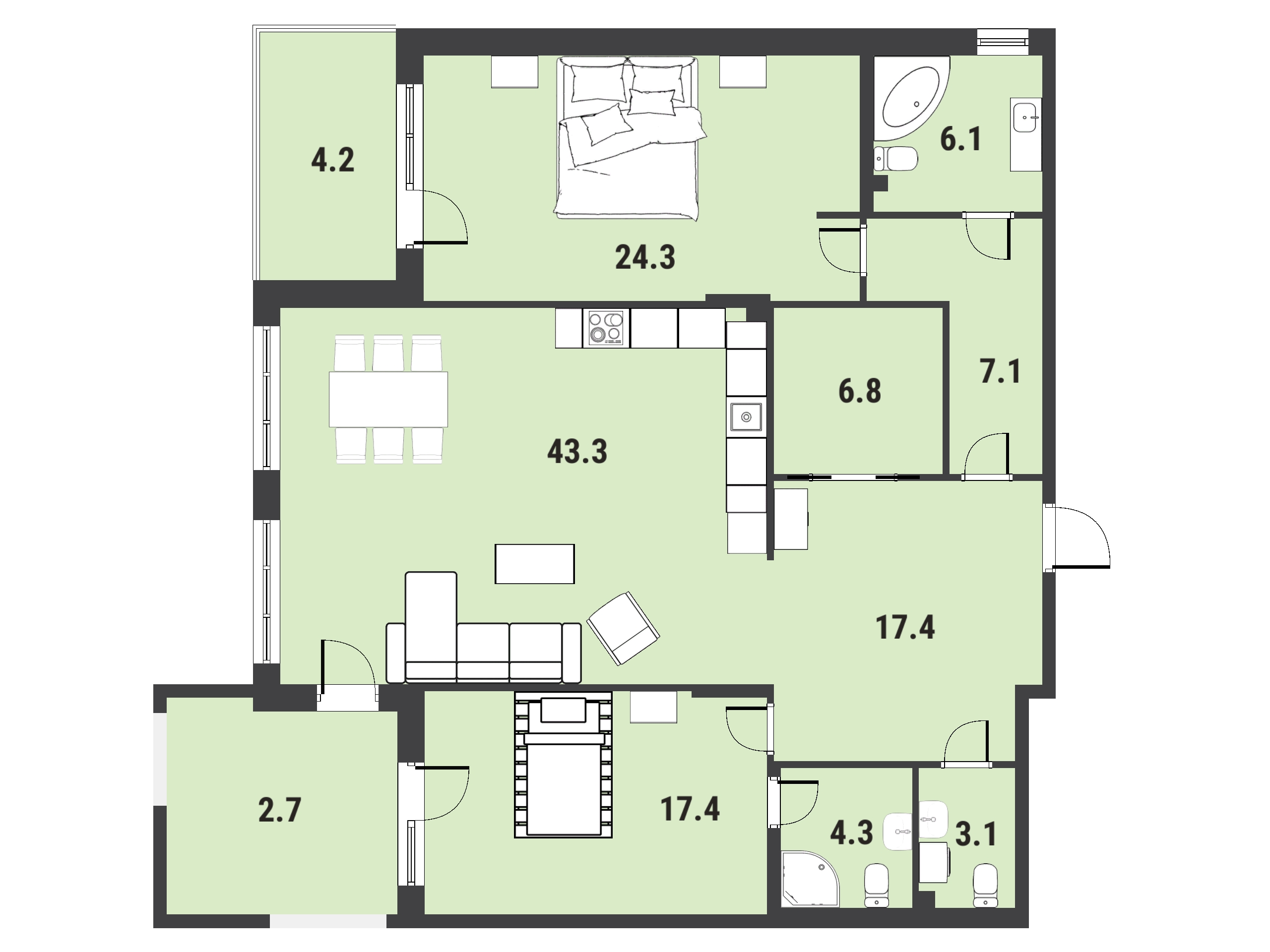 На фото — двухкомнатная квартира №2-112 в ЖК «Duderhof club». Источник: bpearl.net