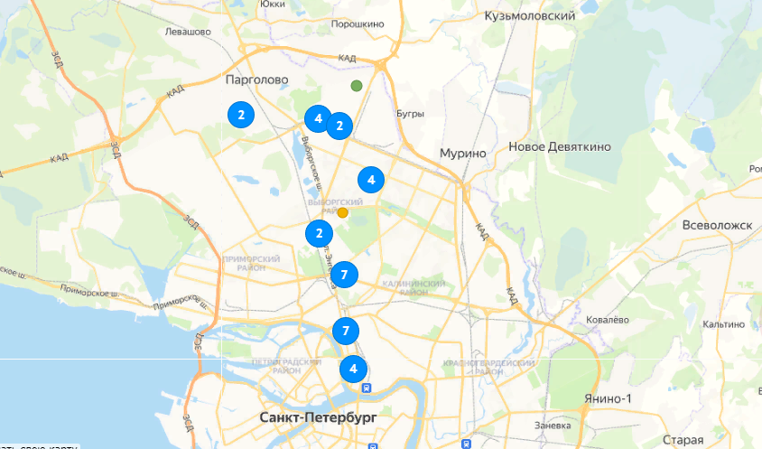 На фото —  карта новостроек Выборгского района. Источник: novostroy.su