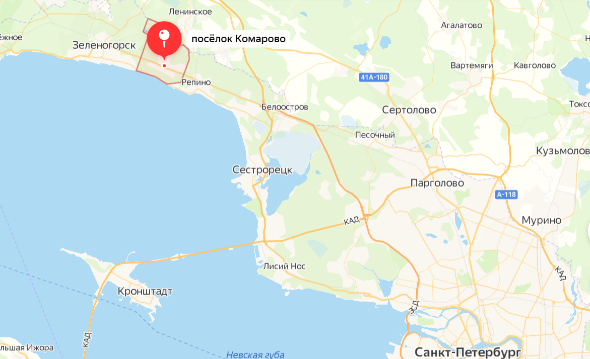 На фото — Комарово на карте. Источник: yandex.ru