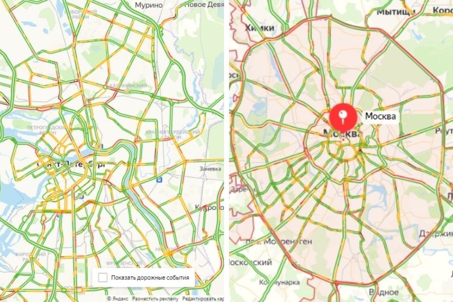 На фото — пробки в Москве и Петербурге